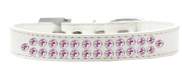 Two Row Light Pink Crystal Size 14 White Dog Collar